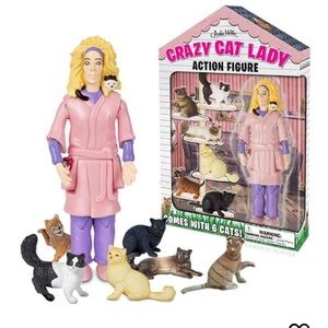 Official Archie McPhee Nib Crazy Cat Lady figurines  8”.